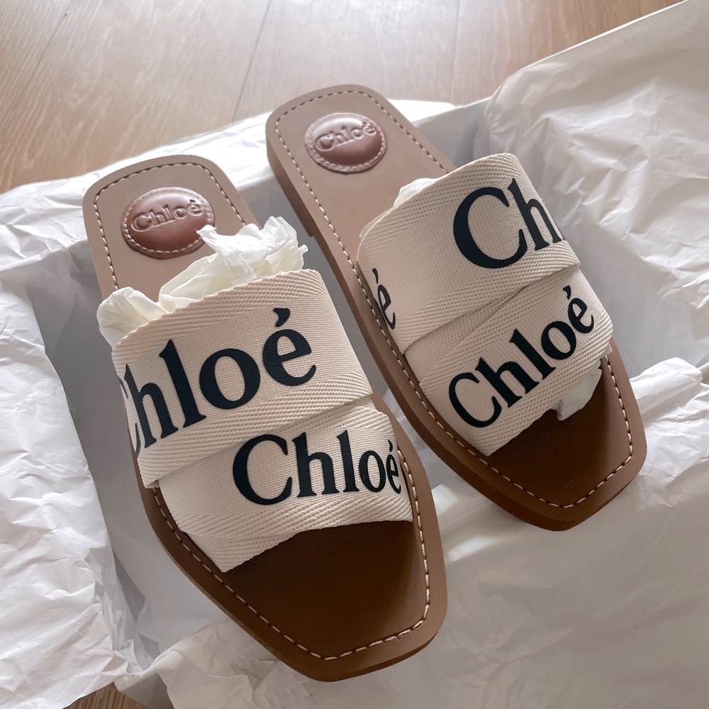 Chloe Woody Logo Slide Sandal Size 37 or 7 US